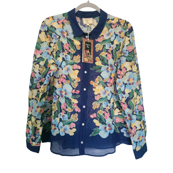 Sezane Pierro X Aimie in Poetry Blue Floral Button Down Size 40 US 8 NWT - Picture 2 of 8
